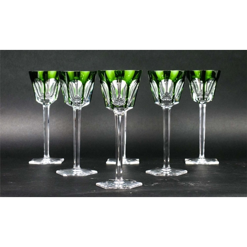 46 - A BACCARAT HARCOURT, set of six goblets, green stemmed glass bowls, 18cm H, complete with box.