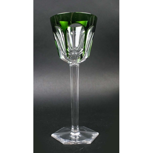 46 - A BACCARAT HARCOURT, set of six goblets, green stemmed glass bowls, 18cm H, complete with box.