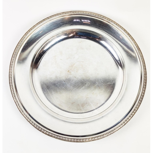 50 - THREE CHRISTOFLE ‘MALMAISON’ SILVER PLATED UNDERPLATES, comprising one large and a pair of smaller u... 