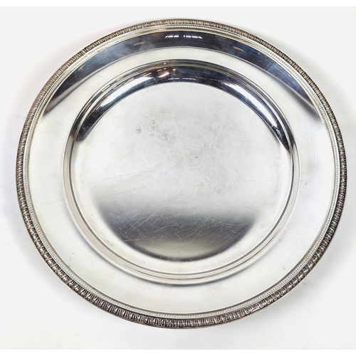 50 - THREE CHRISTOFLE ‘MALMAISON’ SILVER PLATED UNDERPLATES, comprising one large and a pair of smaller u... 