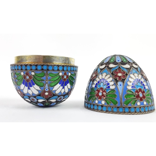 52 - A KARL FABERGE WHITE METAL AND ENAMELLED KOVSH, the scrollwork foliage enamelling in the Art Nouveau... 