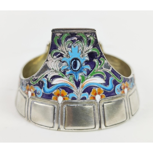 52 - A KARL FABERGE WHITE METAL AND ENAMELLED KOVSH, the scrollwork foliage enamelling in the Art Nouveau... 