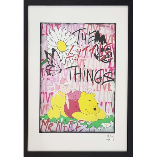 84 - MR NICE, 'The little things' and 'Level up', screenprints, edition 1/50, signed, 85cm x 65cm, framed... 