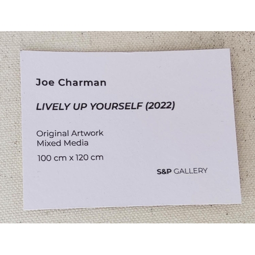 87 - JOE CHARMAN, 'Lively up yourself', 2022, mixed media, 120cm x 100cm, framed.