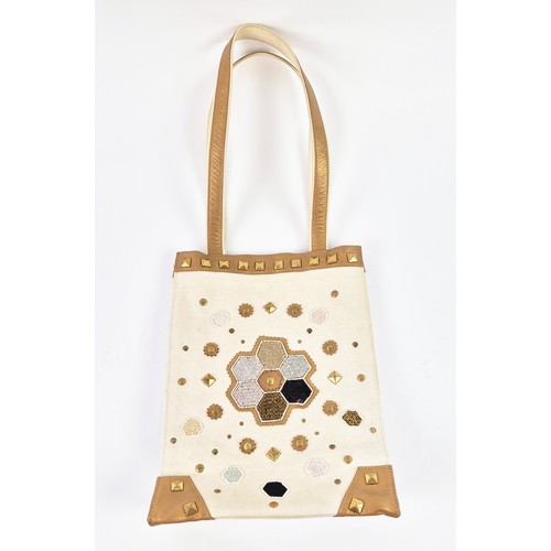 2A - MATTHEW WILLIAMSON TOTE, canvas body with leather trims, beads and studs decoration, fabric lining, ... 