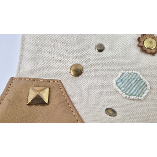 2A - MATTHEW WILLIAMSON TOTE, canvas body with leather trims, beads and studs decoration, fabric lining, ... 