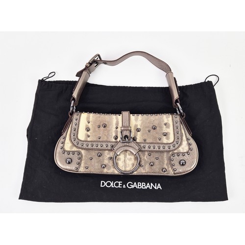 10A - DOLCE AND GABBANA SHOULDER BAG, lizard skin with flap snap closure, front buckle and decorative stud... 