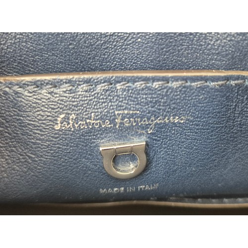 17A - FERRAGAMO BAG, suede with leather trims and lining, silver tone hardware, bottom feet and iconic gan... 