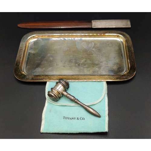 55A - TIFFANY & CO SILVER GAVEL, stamped 'Tiffany & Co 925', 9.5cm L approx, 89 grams, together with an Ar... 