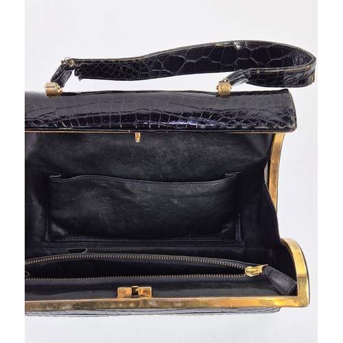 19A - VINTAGE HANDBAG, exotic skin with single top handle and flap closure, gold tone hardware, 27cm x 8cm... 