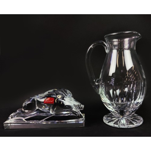 48A - A BACCARAT 'RUNNING WILD BOAR' FIGURE, 21cm L, together with a daum crystal cut glass water jug, sig... 