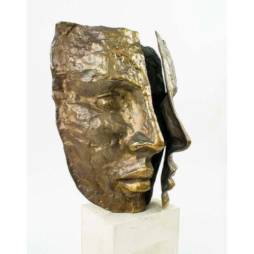 72 - RENÉ BERTHET (French b.1941), 'Triptych Faces', bronze, signed 'Berthet 96 and numbered 1/1, 27cm H.