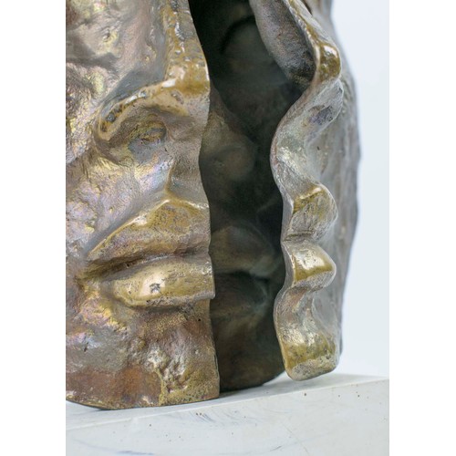 72 - RENÉ BERTHET (French b.1941), 'Triptych Faces', bronze, signed 'Berthet 96 and numbered 1/1, 27cm H.