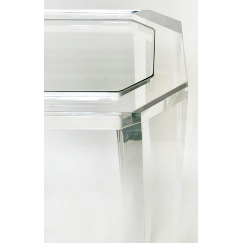 465 - CONSOLE TABLE, rectangular lucite and glass inset with canted corners, 102cm x 36cm D x 82cm H.