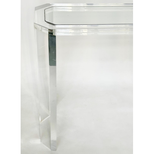 465 - CONSOLE TABLE, rectangular lucite and glass inset with canted corners, 102cm x 36cm D x 82cm H.