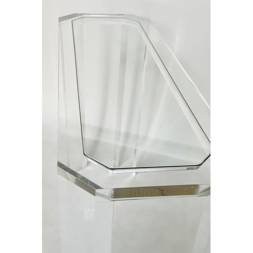 465 - CONSOLE TABLE, rectangular lucite and glass inset with canted corners, 102cm x 36cm D x 82cm H.