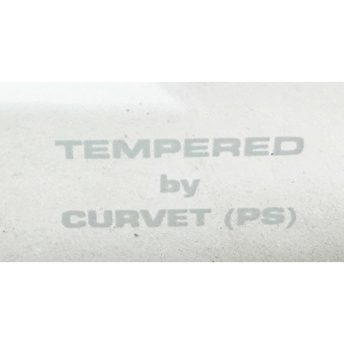 469 - FENDER BY CURVET, tempered curved glass with pierced handle, 96cm x 24cm x 56cm H.