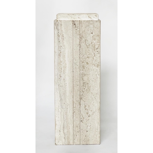 473 - TRAVERTINE COLUMN/PLINTH, Italian square, stepped and channelled, 24cm x 24cm 70cm H.