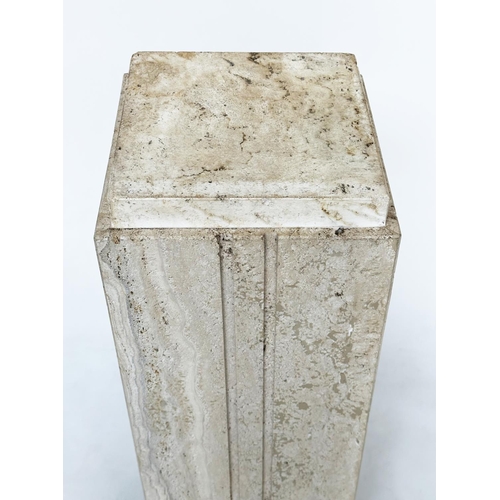 473 - TRAVERTINE COLUMN/PLINTH, Italian square, stepped and channelled, 24cm x 24cm 70cm H.