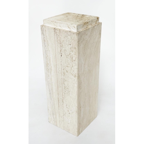 473 - TRAVERTINE COLUMN/PLINTH, Italian square, stepped and channelled, 24cm x 24cm 70cm H.