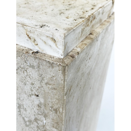 473 - TRAVERTINE COLUMN/PLINTH, Italian square, stepped and channelled, 24cm x 24cm 70cm H.