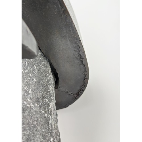 108 - TATJANA LABOSSIERE, 'Coeur', stone and patinated steel, 50cm x 28cm, signed and dated 2016, framed. ... 