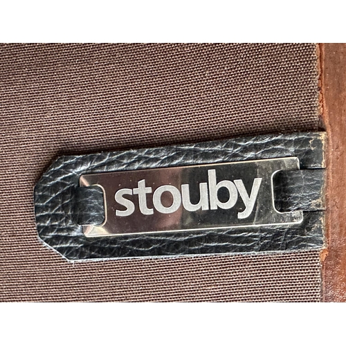 464 - SOFA BY STOUBY, two seater, stitched grained tan leather, 150cm W.