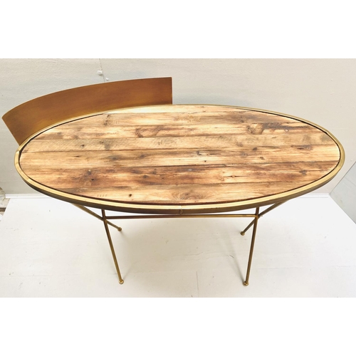 361 - DESK, gilt metal base, timber top, 89cm x 100cm x 45cm.