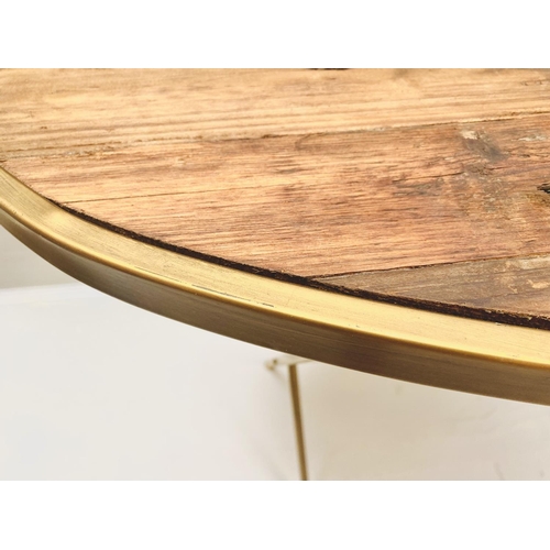 361 - DESK, gilt metal base, timber top, 89cm x 100cm x 45cm.