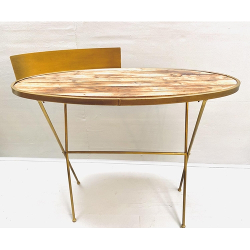 361 - DESK, gilt metal base, timber top, 89cm x 100cm x 45cm.