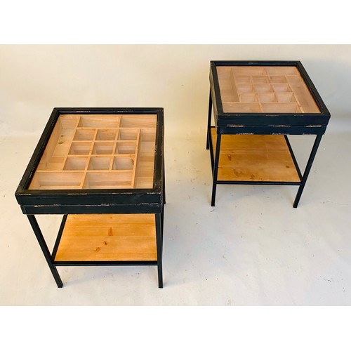 363 - DISPLAY TABLES, a pair, glazed tops, 50cm x 50cm x 50cm. (2)