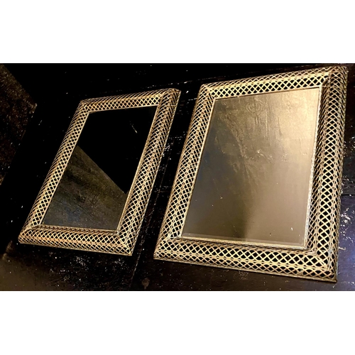 365 - WALL MIRRORS, a pair, pierced gilt metal frames, regency style, 100cm x 70cm. (2)