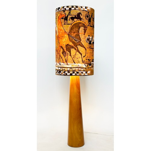 463 - LAMP, 1960's teak tapered floor lamp with Tibor Reich fabric shade, 124cm H.