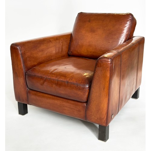 470 - ARMCHAIR, 1960's style, hand finished soft tan leather with square tapering supports, 84cm W.