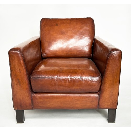 470 - ARMCHAIR, 1960's style, hand finished soft tan leather with square tapering supports, 84cm W.