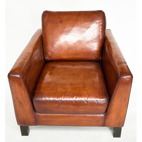 470 - ARMCHAIR, 1960's style, hand finished soft tan leather with square tapering supports, 84cm W.