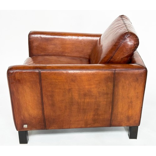 470 - ARMCHAIR, 1960's style, hand finished soft tan leather with square tapering supports, 84cm W.