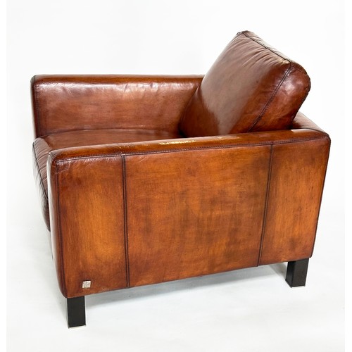 470 - ARMCHAIR, 1960's style, hand finished soft tan leather with square tapering supports, 84cm W.