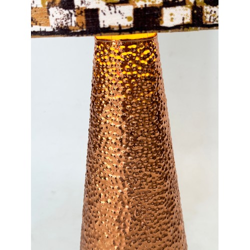 462 - LAMP, 1960's textured copper tapered with Tibor Reich fabric shade, 117cm H.