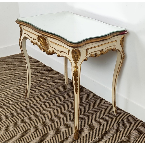 189 - OCCASIONAL TABLE, 19th century and later Italian with a shaped mirrored top on a cream and gilt pain... 