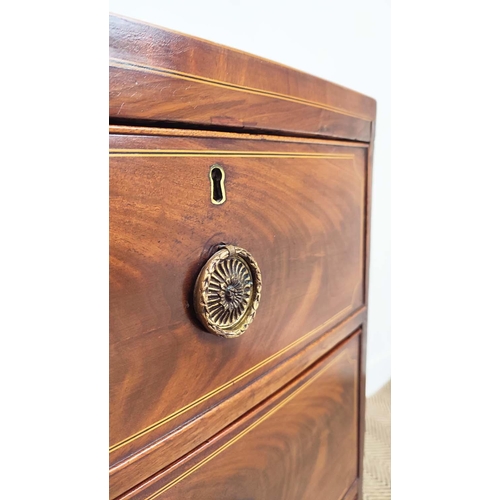 182 - BOWFRONT CHEST, Regency mahogany and line inlaid of four drawers, 90cm H x 90cm W x 52cm D.