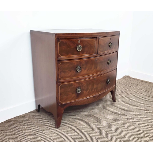 182 - BOWFRONT CHEST, Regency mahogany and line inlaid of four drawers, 90cm H x 90cm W x 52cm D.