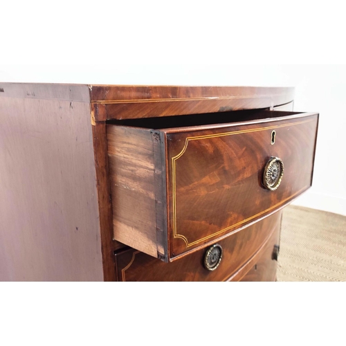 182 - BOWFRONT CHEST, Regency mahogany and line inlaid of four drawers, 90cm H x 90cm W x 52cm D.