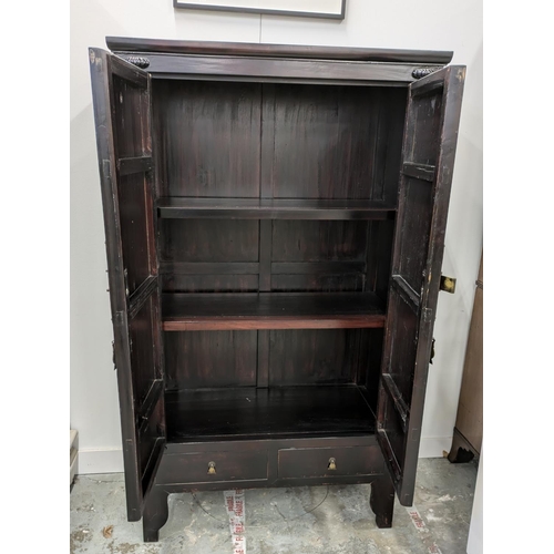 180 - MARRIAGE CABINET, Chinese black lacquered firwood with two doors and two drawers, 173cm H x 101cm W ... 