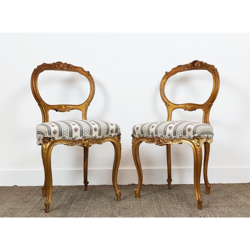 178 - JAMES SHOOLBRED & CO. SALON CHAIRS, a pair, late Victorian giltwood with striped stuffover seats, 88... 