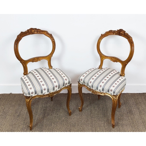 178 - JAMES SHOOLBRED & CO. SALON CHAIRS, a pair, late Victorian giltwood with striped stuffover seats, 88... 