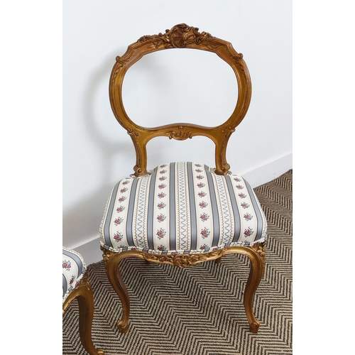 178 - JAMES SHOOLBRED & CO. SALON CHAIRS, a pair, late Victorian giltwood with striped stuffover seats, 88... 