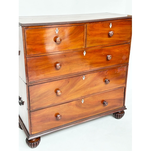 197 - COLONIAL HALL CHEST, mid 19th century teak and bone inlaid with two short above three long drawers i... 