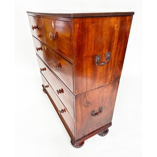 197 - COLONIAL HALL CHEST, mid 19th century teak and bone inlaid with two short above three long drawers i... 