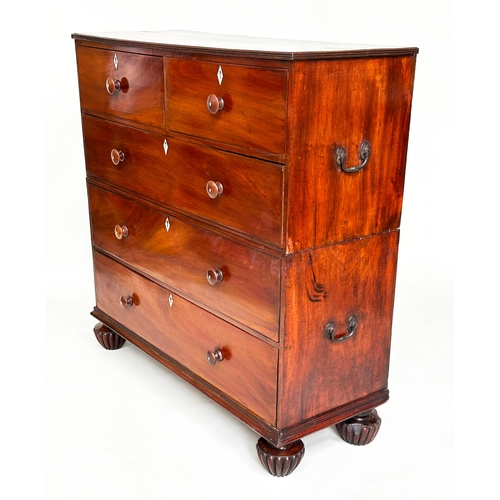 197 - COLONIAL HALL CHEST, mid 19th century teak and bone inlaid with two short above three long drawers i... 